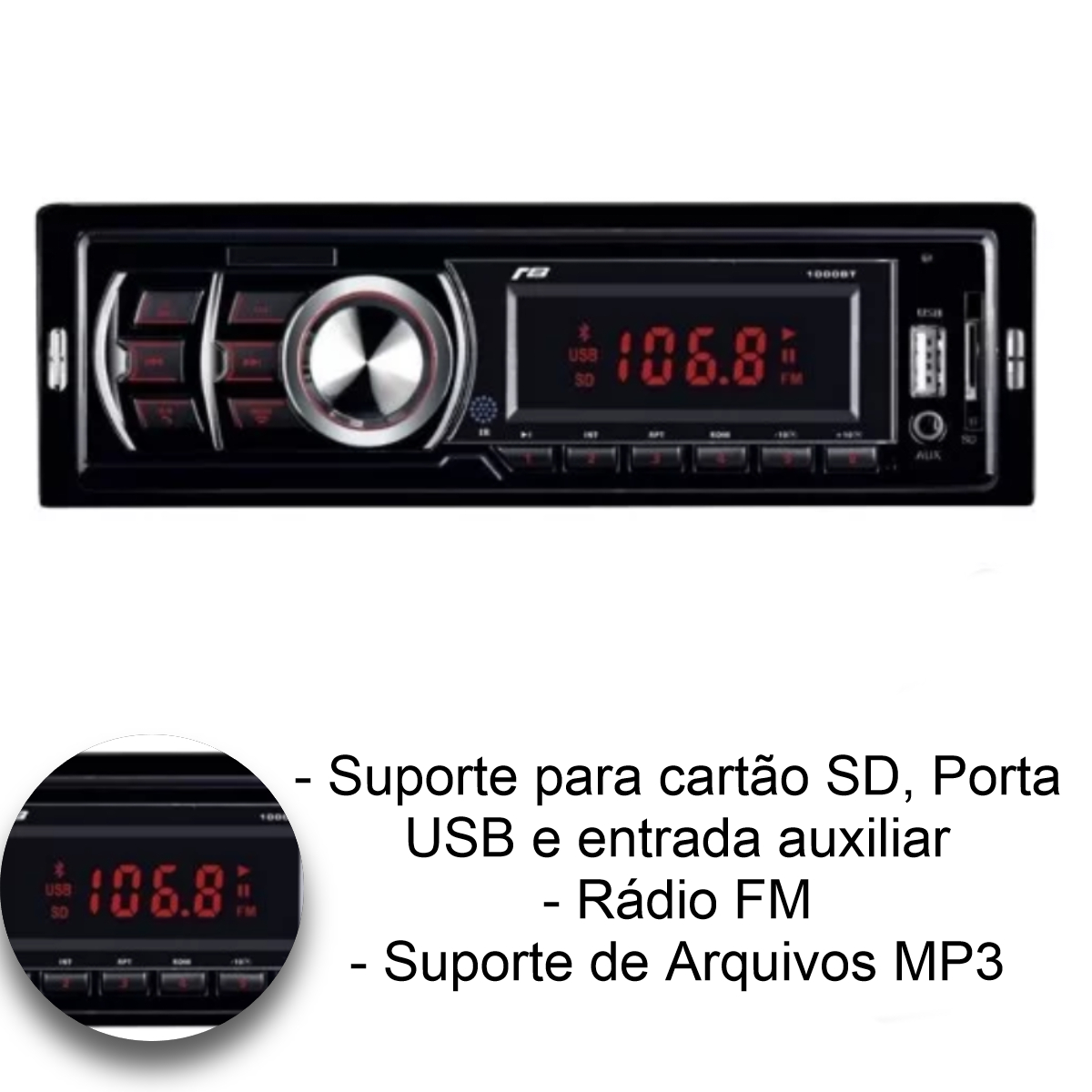 Rádio Automotivo Bluetooth USB / SD / AUX MP3 FM Micro SD LED JR8 - JT1000BT