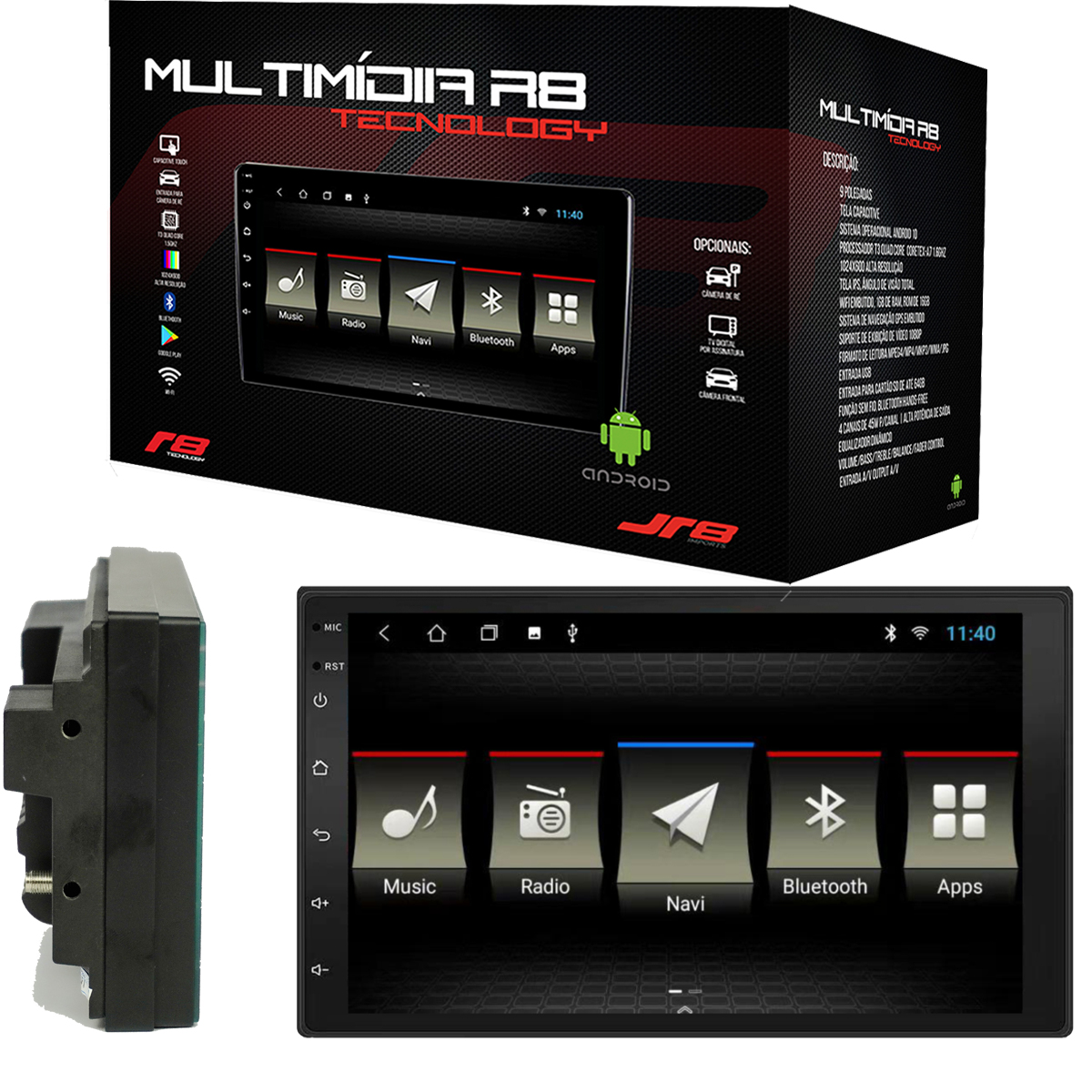 Central Multimídia 2 Din 10 JR8 10 Pol 1024x600 Bluetooth/Android/USB/GPS/Wi-fi - JT30MSLIM10