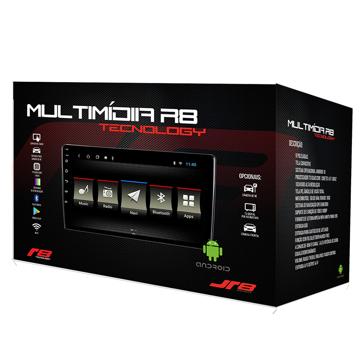 Central Multimídia 2 Din 10 JR8 10 Pol 1024x600 Bluetooth/Android/USB/GPS/Wi-fi - JT30MSLIM10