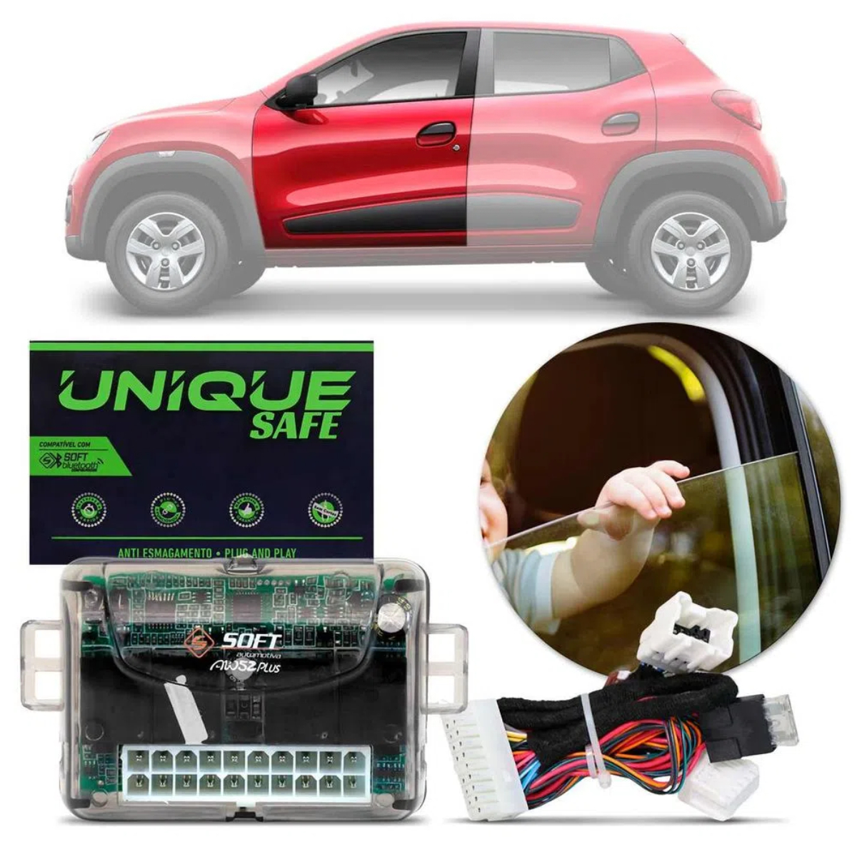 Módulo Vidro Elétrico Renault Kwid 2017 AW52 Unique 2V Soft Automotiva - AA.52.0009