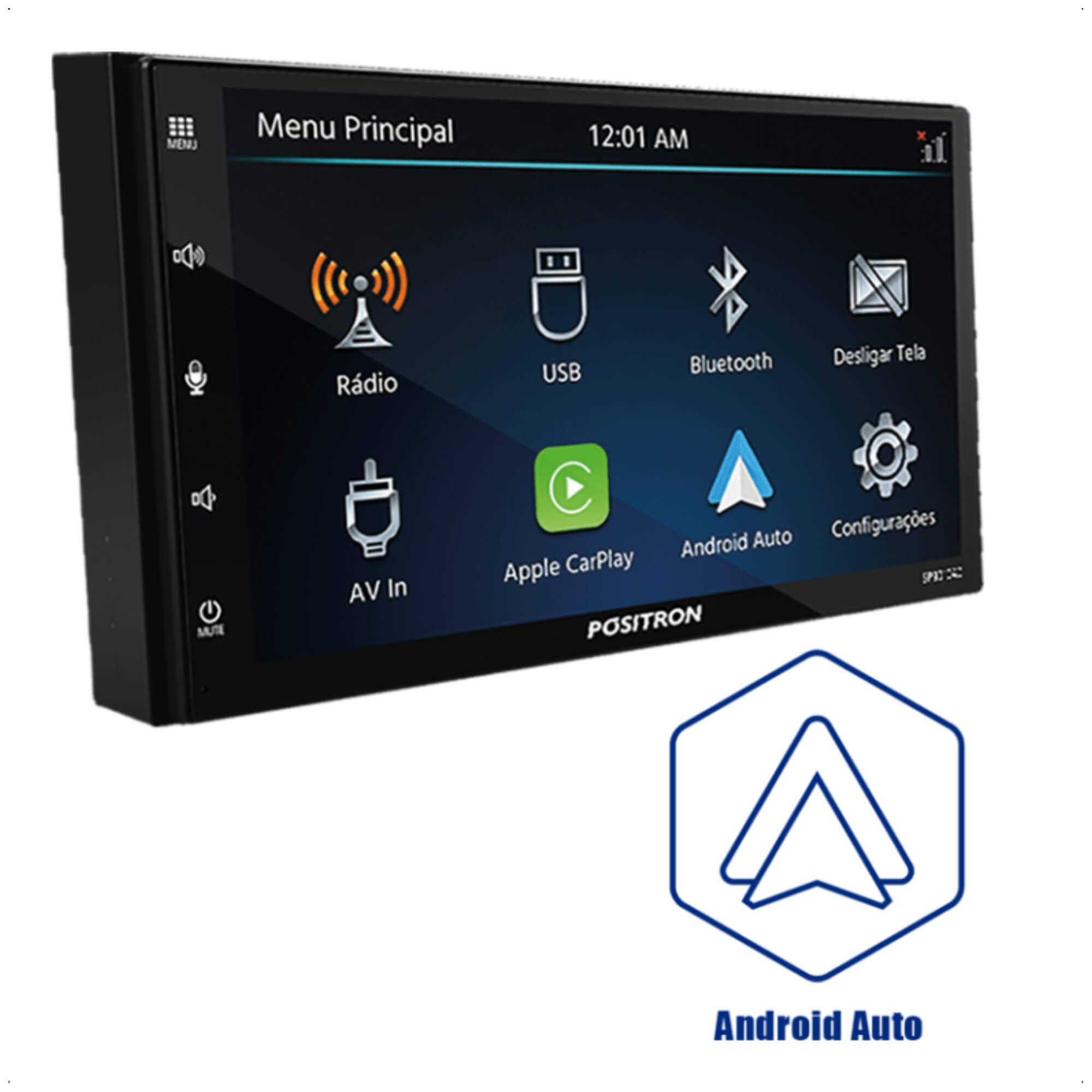 Central Multimídia 2 DIN Tela Capacitiva SP9010AC Bluetooth CarPlay e Android Positron 013076000