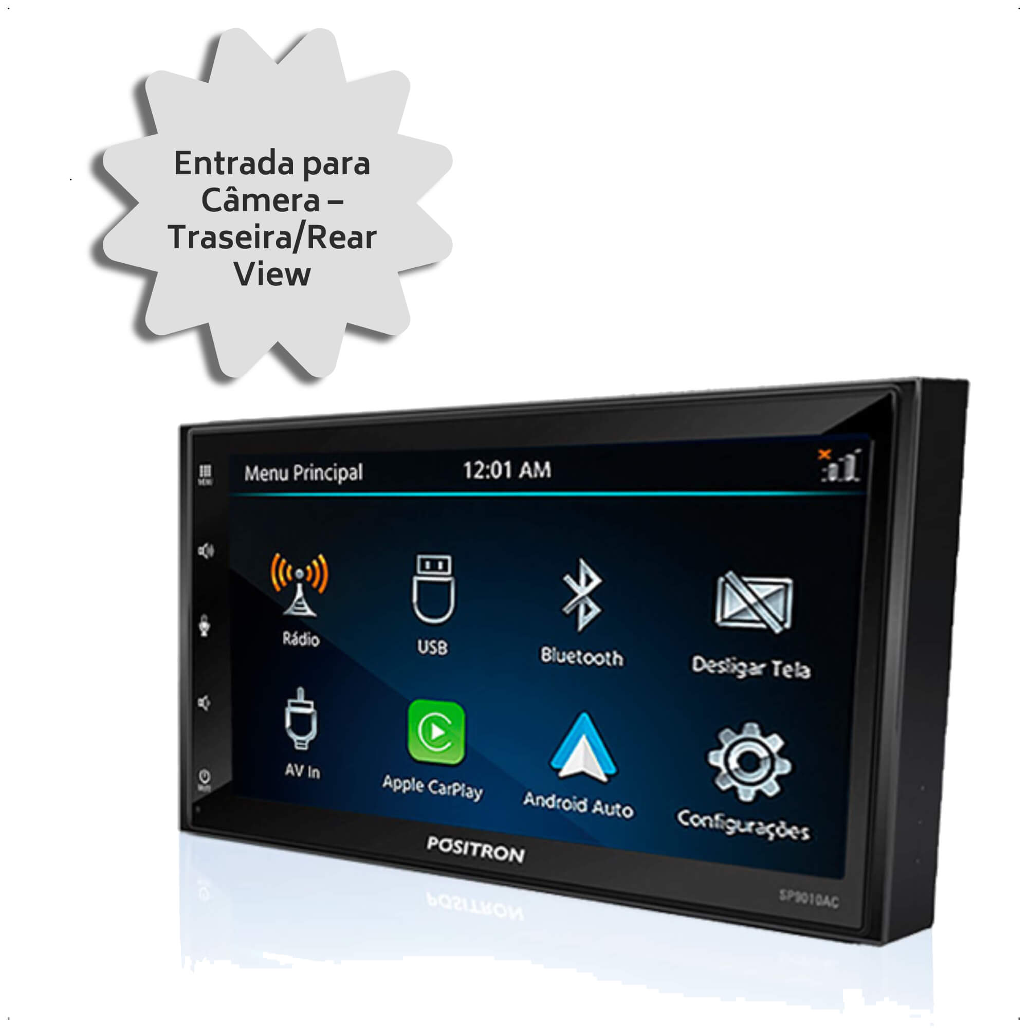 Central Multimídia 2 DIN Tela Capacitiva SP9010AC Bluetooth CarPlay e Android Positron 013076000
