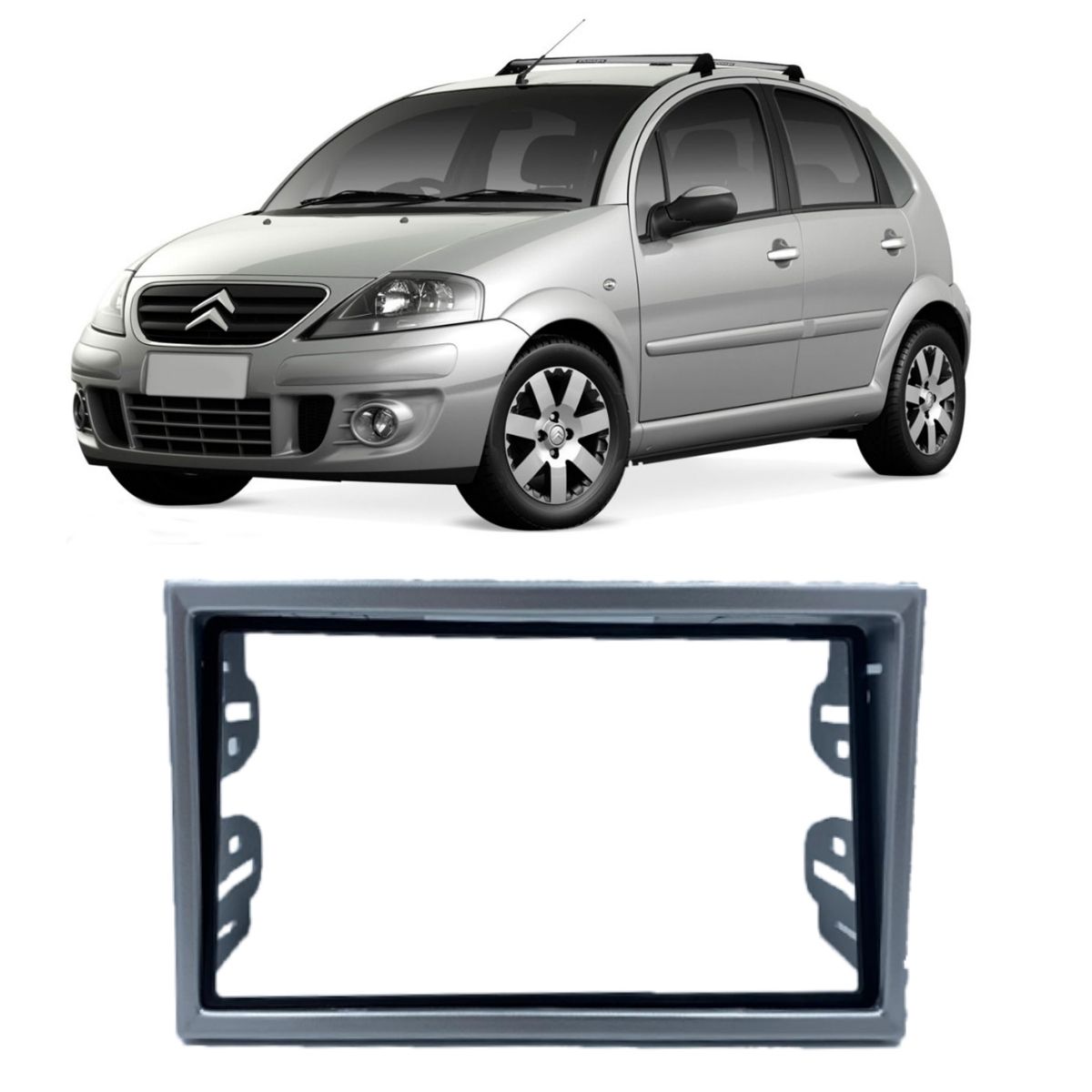 Moldura Citroen C3 2000 a 2013 2 DIN Prata Expex - EPX CI-524