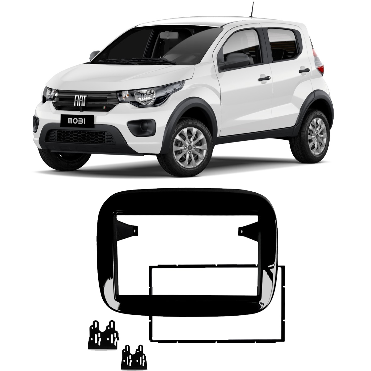 Moldura 2 Din Black Piano Fiat Mobi Básico 2016-2022 s/ Som de Fábrica  Expex-EPX FT-549