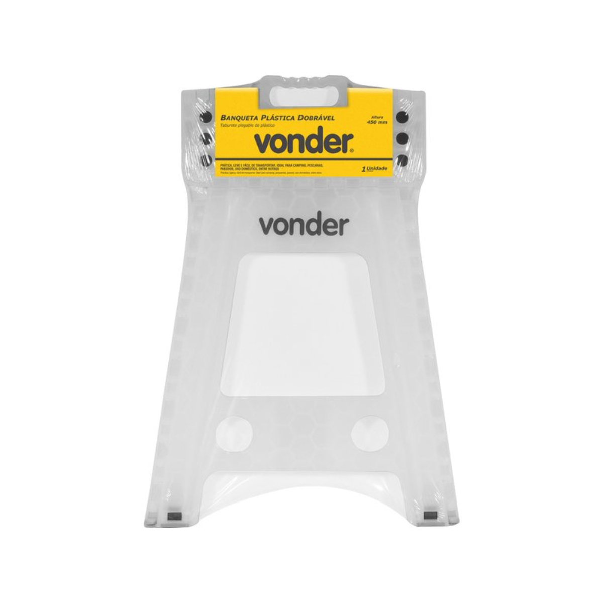 Banco / Banqueta Plástica Dobrável 450mm Suporta até 150kg Branca Vonder - 35.40.045.000