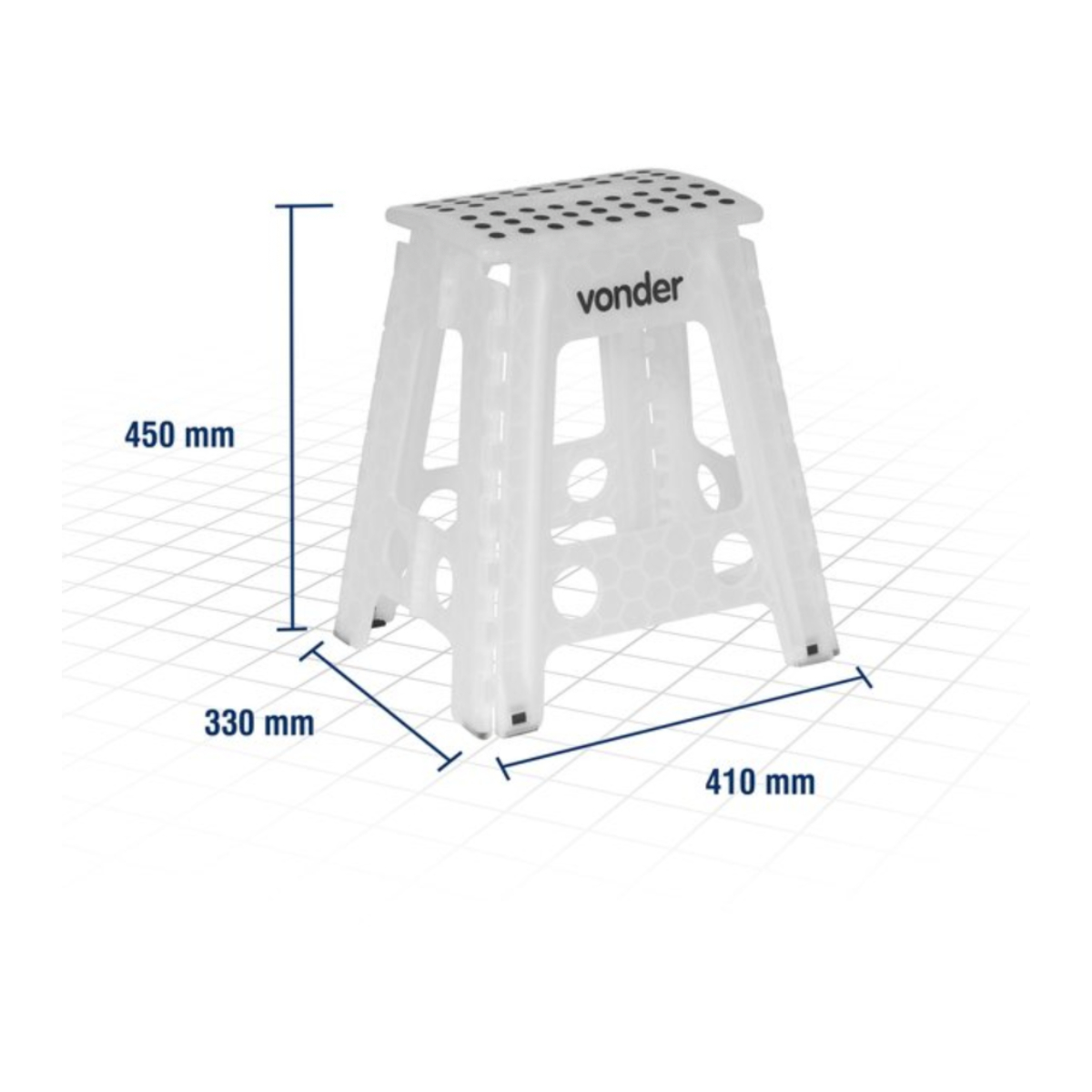 Banco / Banqueta Plástica Dobrável 450mm Suporta até 150kg Branca Vonder - 35.40.045.000