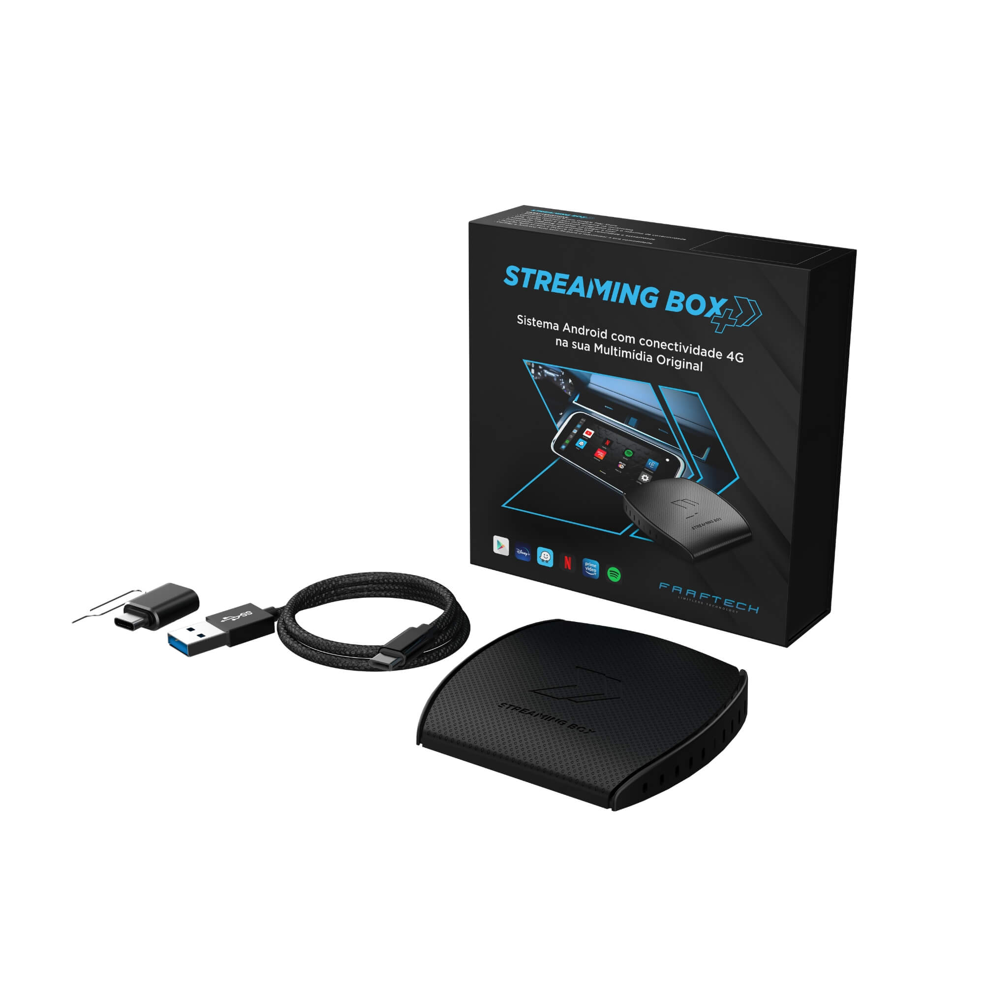 Streaming Box para Carros C/ Sistema Carplay Android/IOS USB Plug & Play FULL HD WI-FI Faaftech