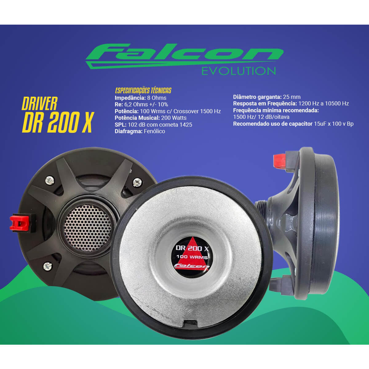 Driver para Corneta Falcon DR200X 100W RMS 8 Ohms Fenólico
