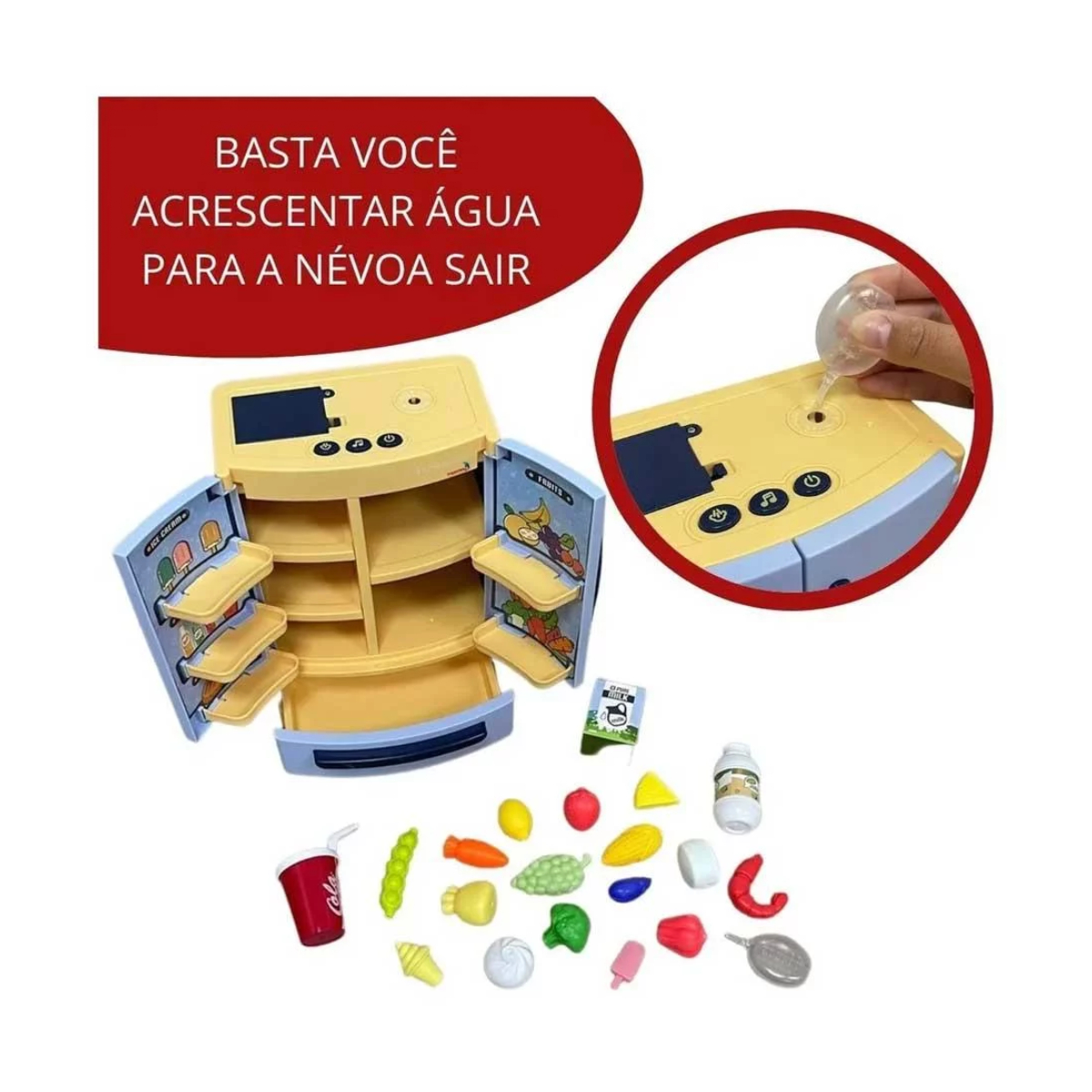 Brinquedo Mini Geladeira Infantil com Acessórios Som Luzes e Fumaça Importway - BW162