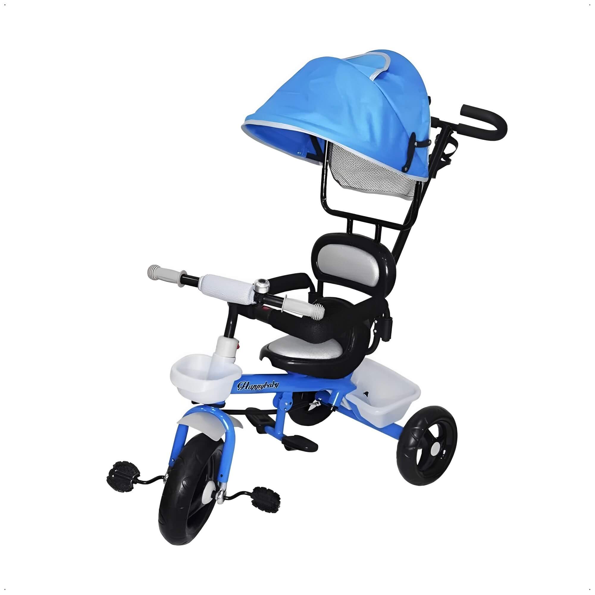 Triciclo Infantil c/ Cestinha Capota Removível e Empurrador 2 em 1 Azul ImportWay - BW084AZ