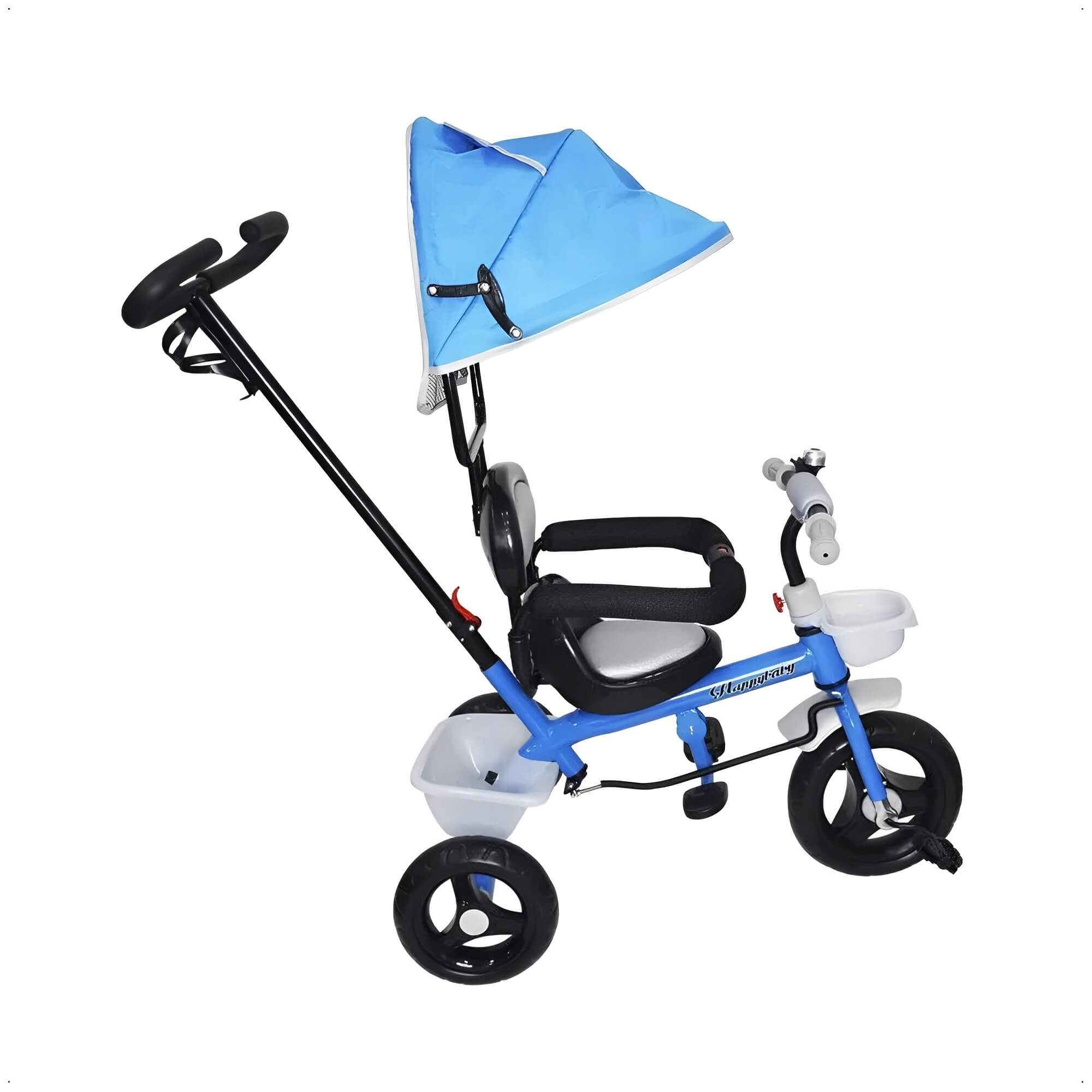 Triciclo Infantil c/ Cestinha Capota Removível e Empurrador 2 em 1 Azul ImportWay - BW084AZ
