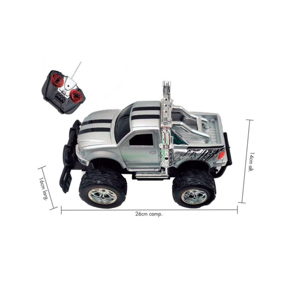 Brinquedo Carrinho Controle Remoto c/ Pilhas Recarregaveis Luzes de Farol 26cm ImportWay-BW026PR