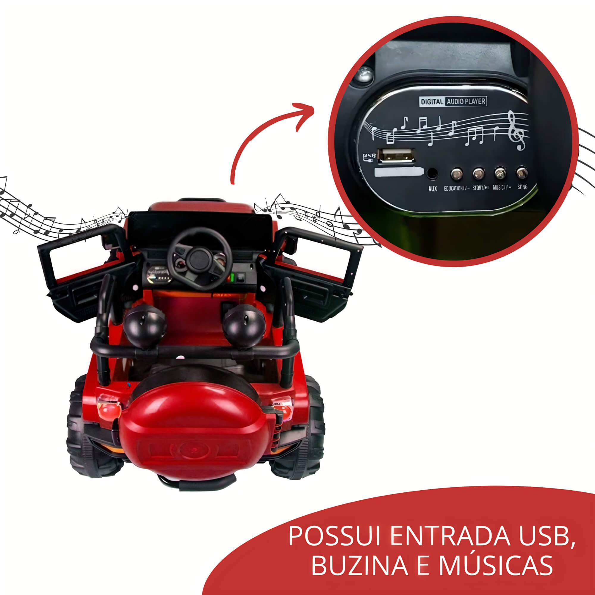 Mini Carro Jipe Elétrico Infantil Recarregável 12V C/ Controle Remoto Luzes Som ImportWay - BW028VM