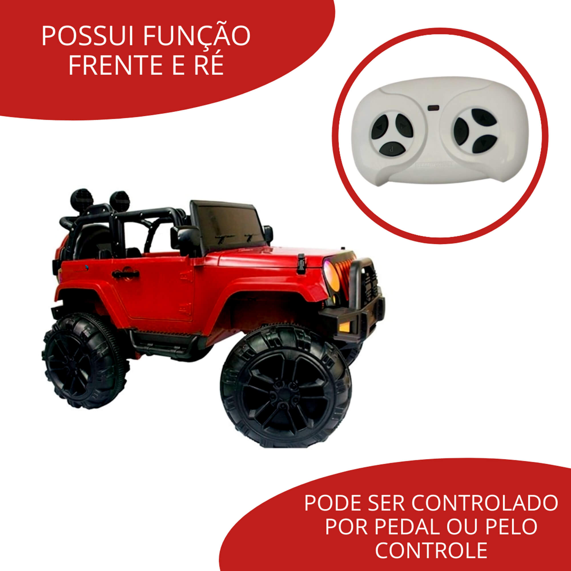 Mini Carro Jipe Elétrico Infantil Recarregável 12V C/ Controle Remoto Luzes Som ImportWay - BW028VM