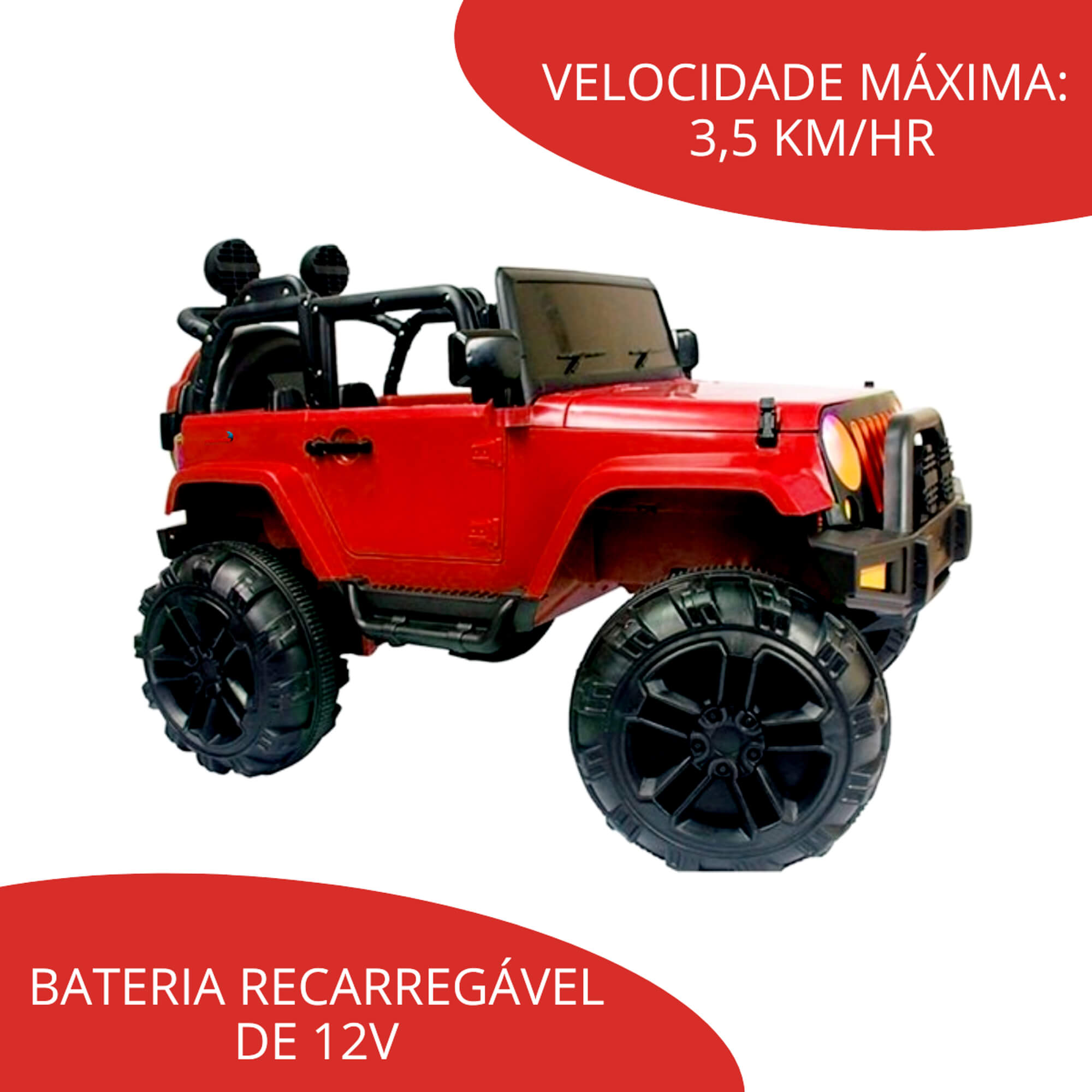 Mini Carro Jipe Elétrico Infantil Recarregável 12V C/ Controle Remoto Luzes Som ImportWay - BW028VM