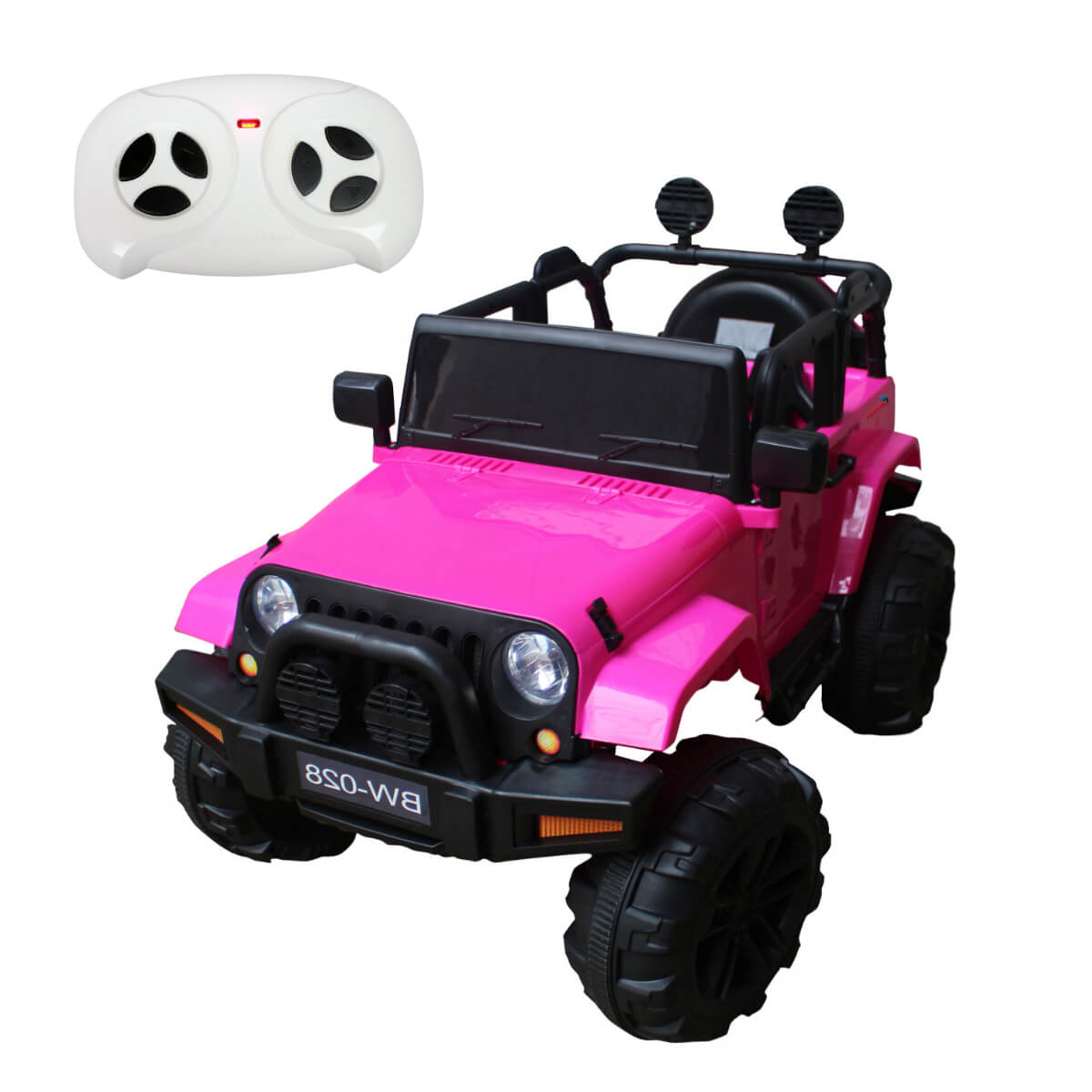 Mini Carro Jipe Elétrico Infantil Recarregável 12V Controle Remoto Som Rosa ImportWay - BR028RS