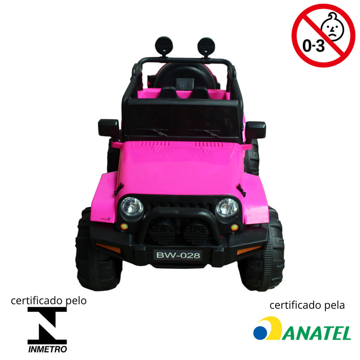 Mini Carro Jipe Elétrico Infantil Recarregável 12V Controle Remoto Som Rosa ImportWay - BR028RS