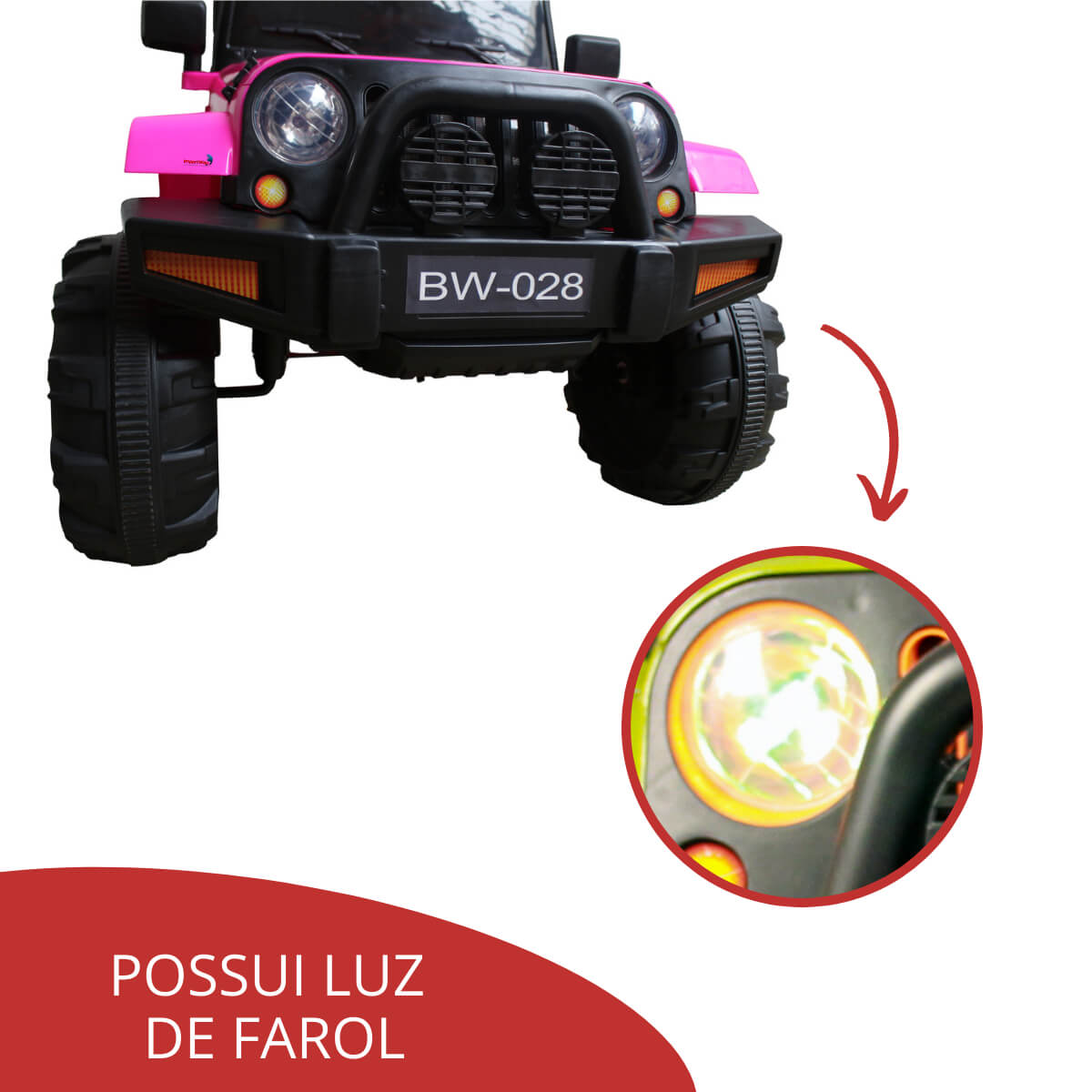 Mini Carro Jipe Elétrico Infantil Recarregável 12V Controle Remoto Som Rosa ImportWay - BR028RS