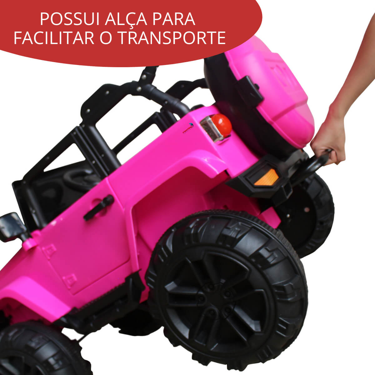 Mini Carro Jipe Elétrico Infantil Recarregável 12V Controle Remoto Som Rosa ImportWay - BR028RS