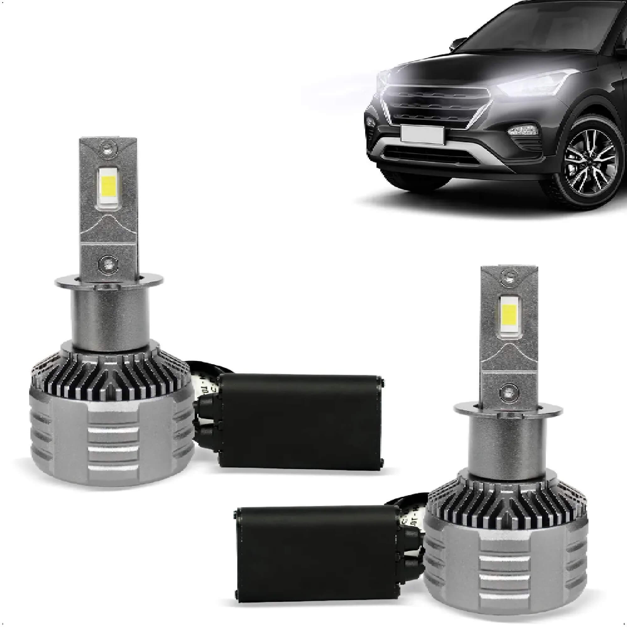 Kit Lâmpada Ultra LED CC-LOT Black Diamond H3 JR8 6000K com Canceller 9000 Lumens - YXF-F13-H3