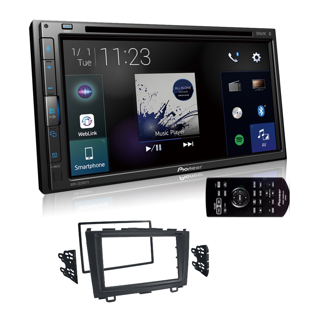 COMP Multimídia Pioneer AVH-Z5280TV 2 DIN DVD Tela Touch 6,8" USB BT TV Digital + Moldura Preta Honda CRV 2007 a 2011