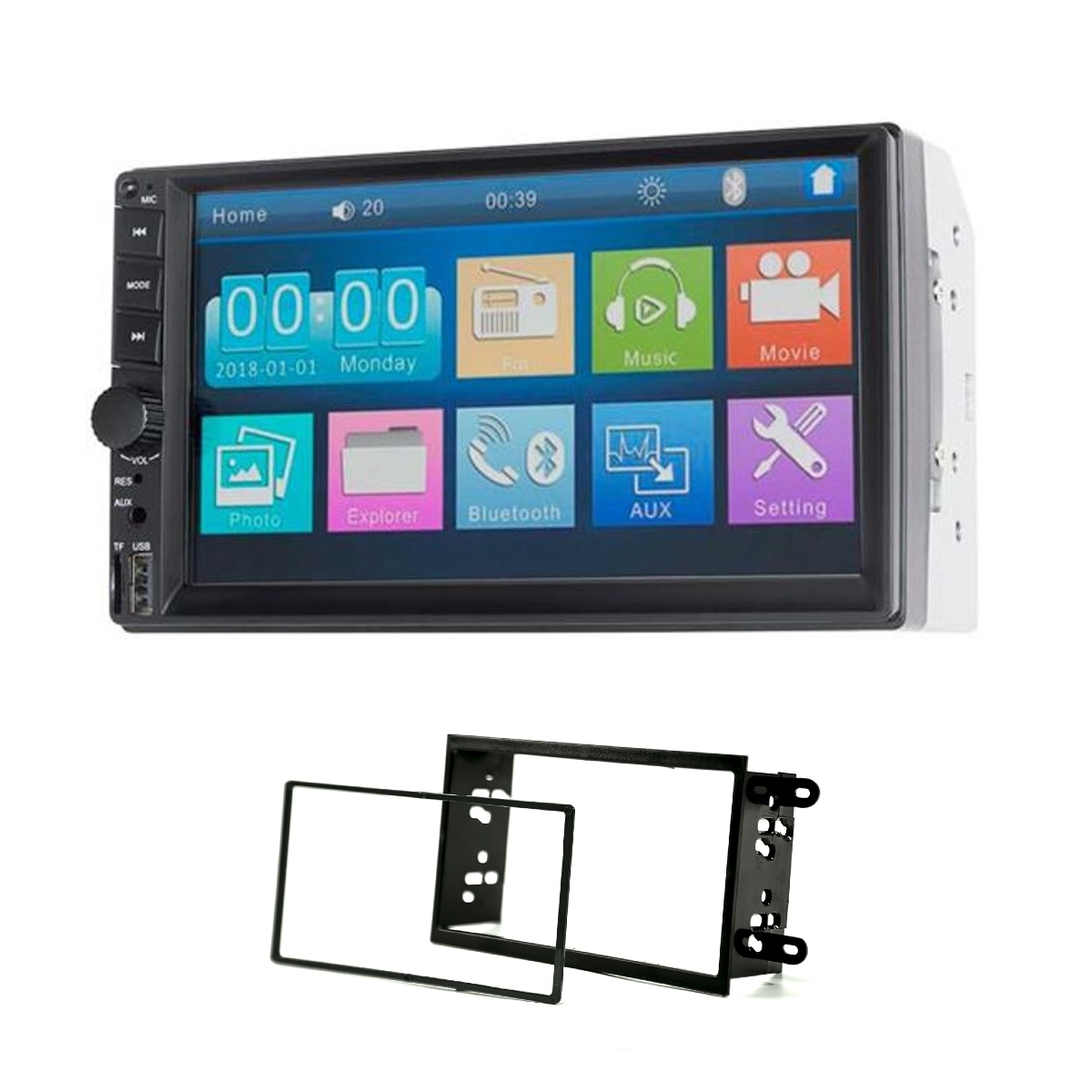 Kit Multimídia Universal MP5 Evolve Slim GP348 7" BT USB AUX Espelhamento iOS e Android + Mold Preta Onix 2012 em diante