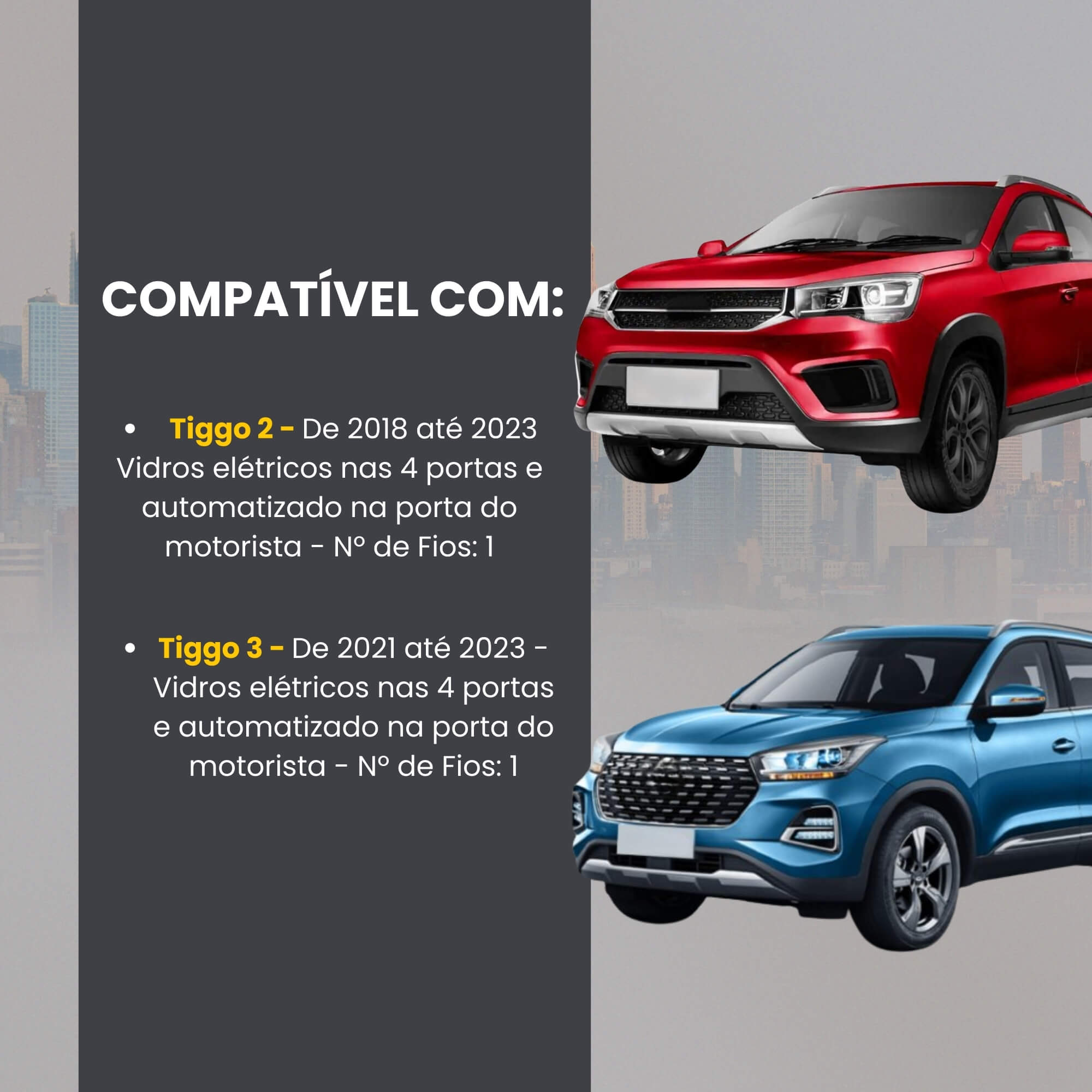 Módulo Automação de Vidros Elétricos compatível c/ Tiggo 2 e Tiggo 3 Tury - PRO4.78FH