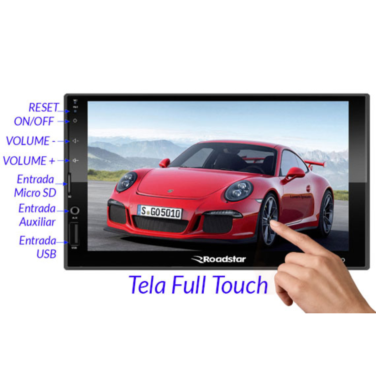 Multimídia 2 din 7 pol Android 10.1 Espelhamento WiFi  FM GPS USB SD Full Touch Roadstar - RS805BR