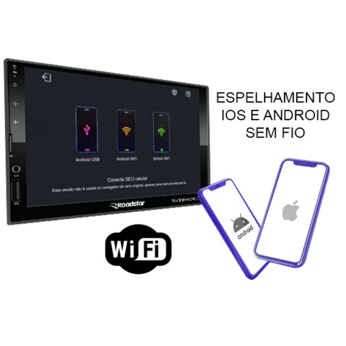 Multimídia 2 din 7 pol Android 10.1 Espelhamento WiFi  FM GPS USB SD Full Touch Roadstar - RS805BR