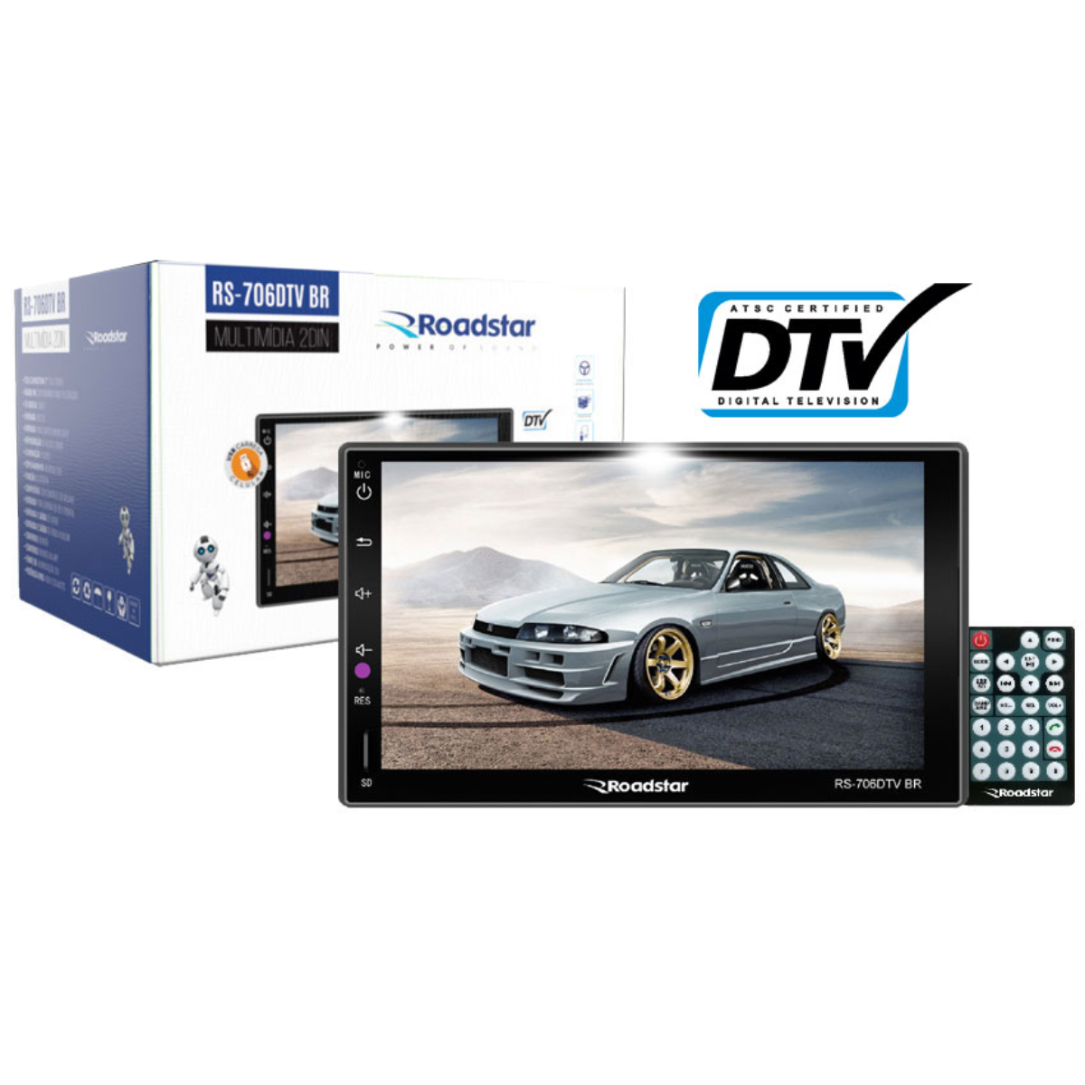 Multimídia MP5 2 din 7 Pol Bluetooth Radio USB SD TV Tela Full Touch Roadstar - RS706DTVBR