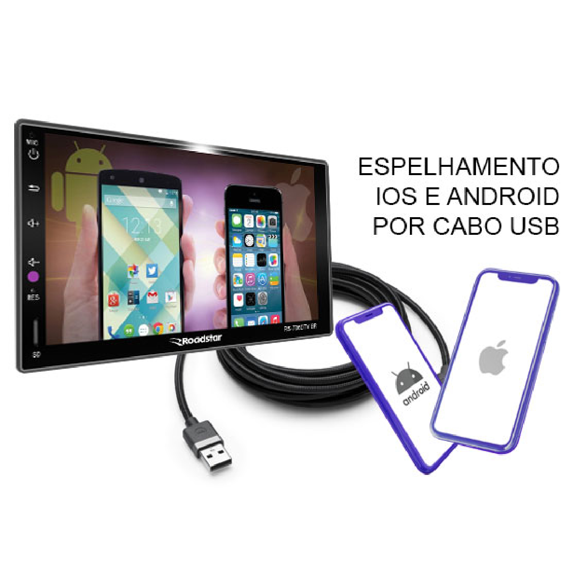 Multimídia MP5 2 din 7 Pol Bluetooth Radio USB SD TV Tela Full Touch Roadstar - RS706DTVBR