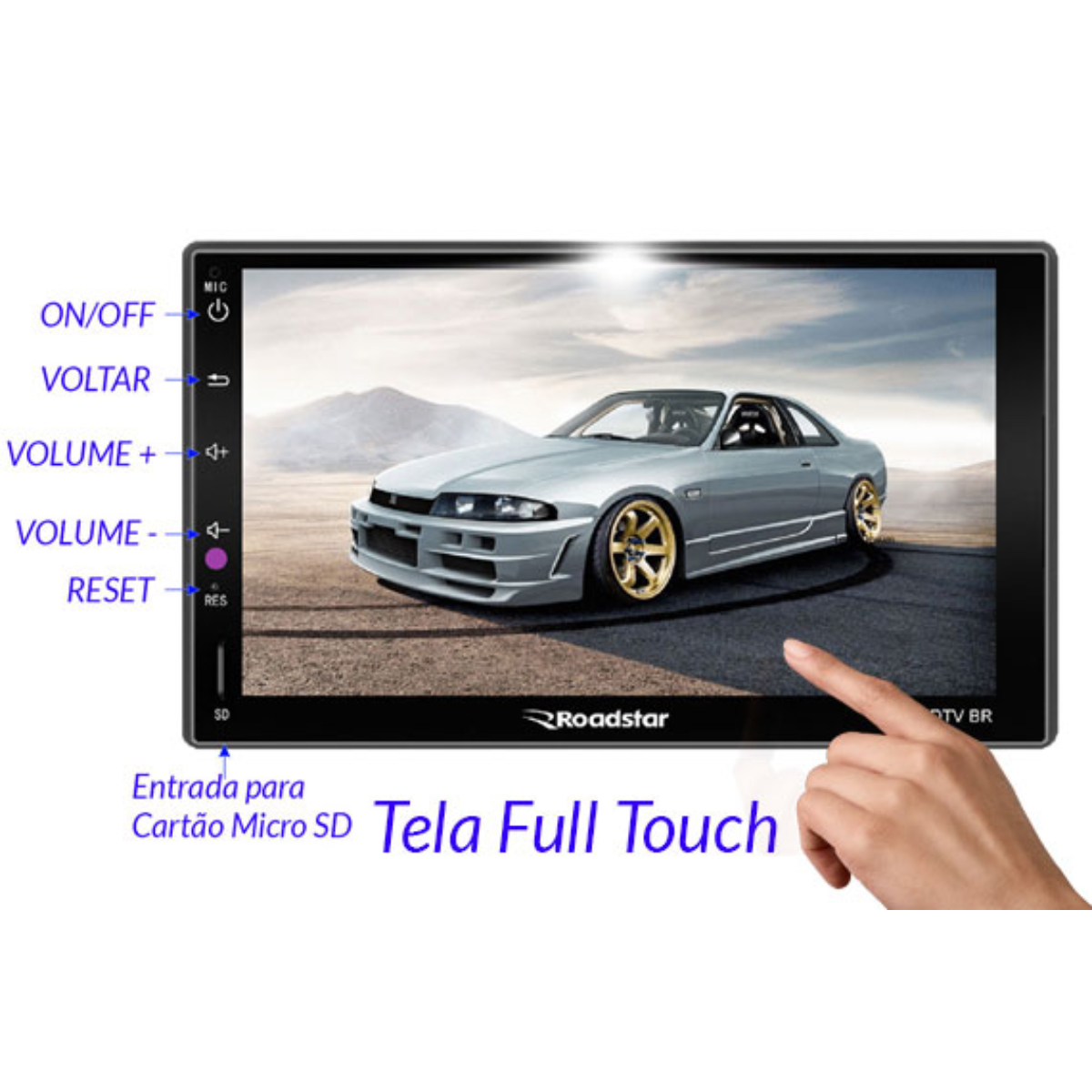 Multimídia MP5 2 din 7 Pol Bluetooth Radio USB SD TV Tela Full Touch Roadstar - RS706DTVBR