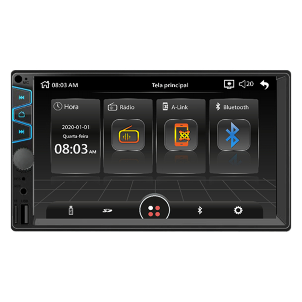 Multimídia MP5 2 din 7 pol Espelhamento Android FM/USB/Micro SD Full Touch Roadstar - RS405BR