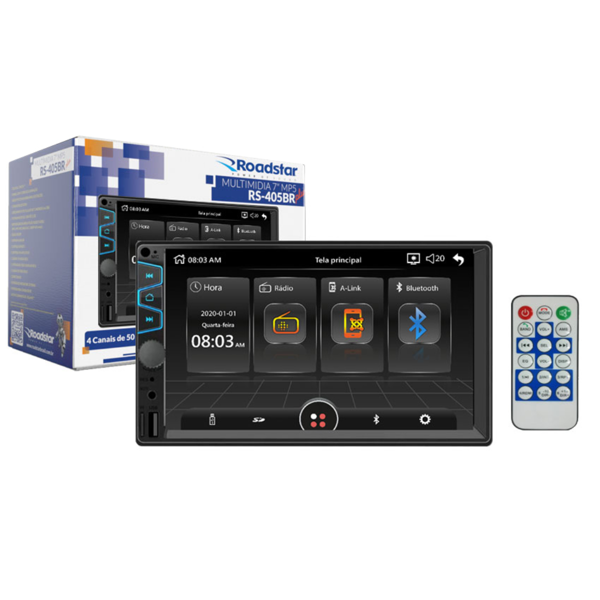 Multimídia MP5 2 din 7 pol Espelhamento Android FM/USB/Micro SD Full Touch Roadstar - RS405BR