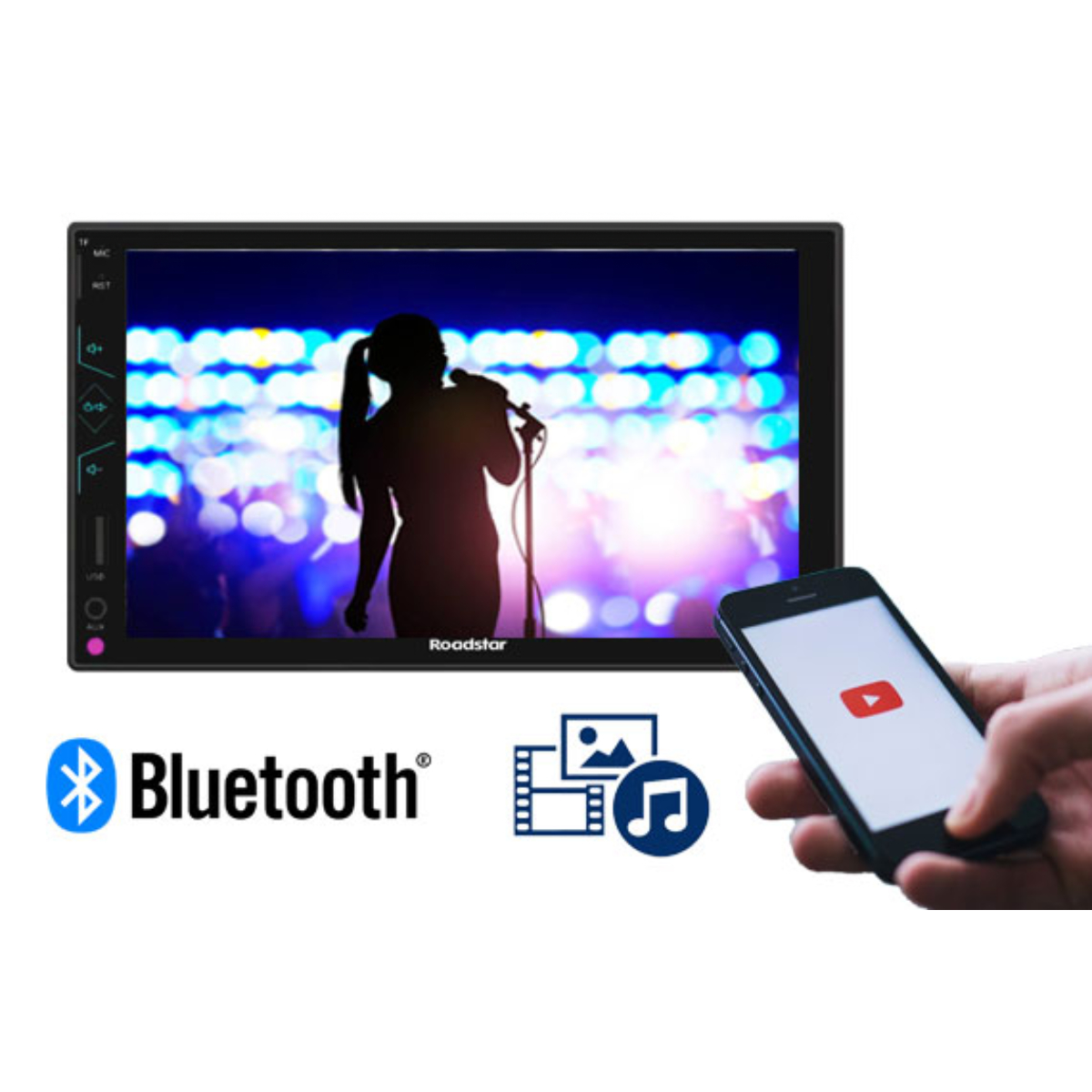 Multimídia MP5 2 din 7 pol Espelhamento Bluetooth USB Micro SD Tela Touch Roadstar - RS507MP5BR