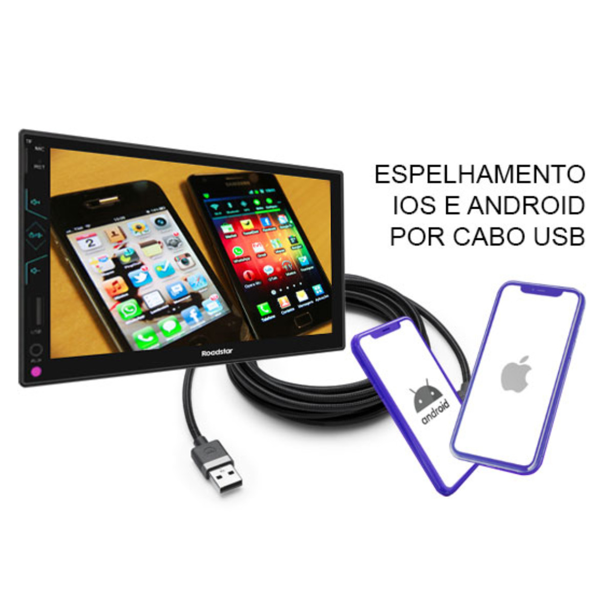 Multimídia MP5 2 din 7 pol Espelhamento Bluetooth USB Micro SD Tela Touch Roadstar - RS507MP5BR