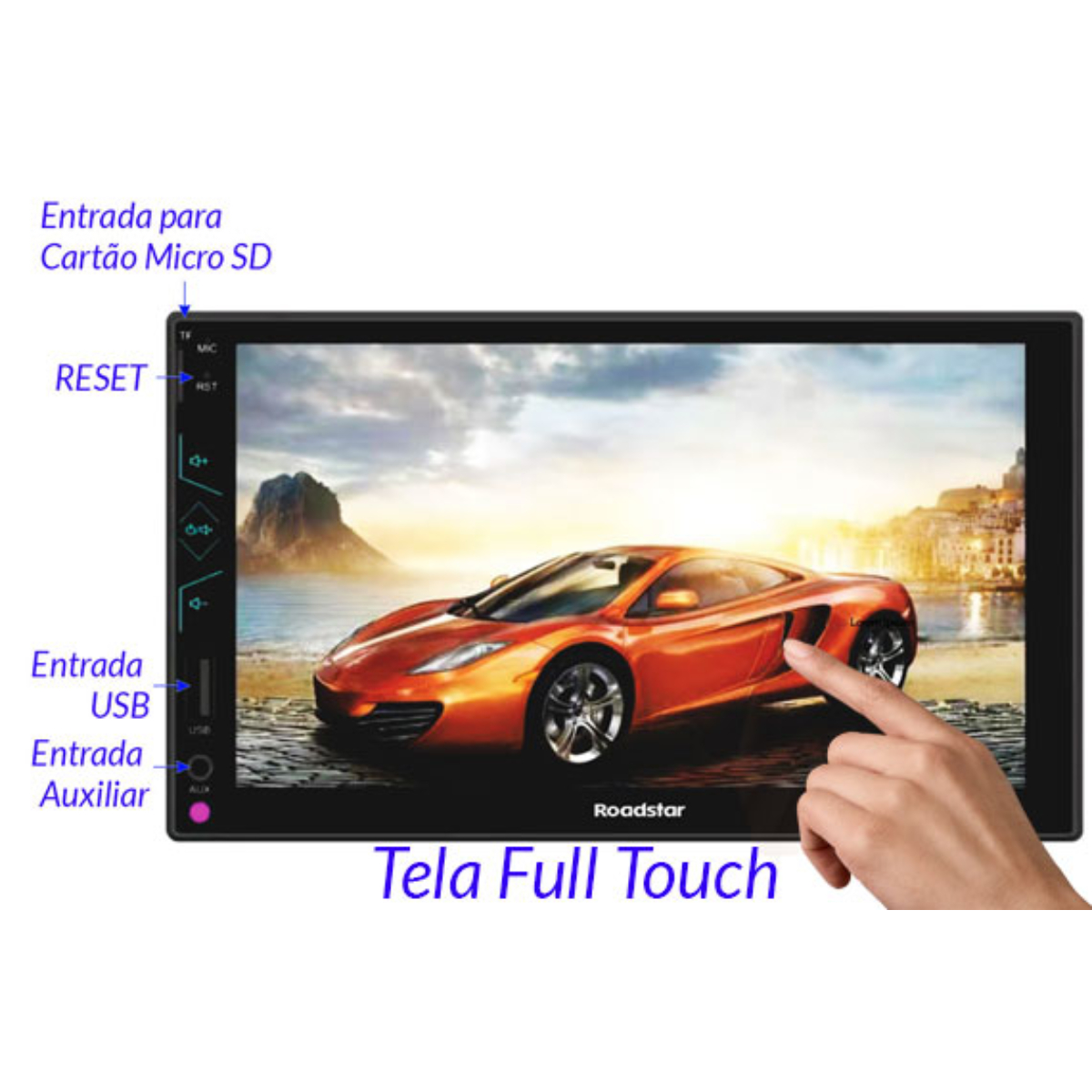 Multimídia MP5 2 din 7 pol Espelhamento Bluetooth USB Micro SD Tela Touch Roadstar - RS507MP5BR