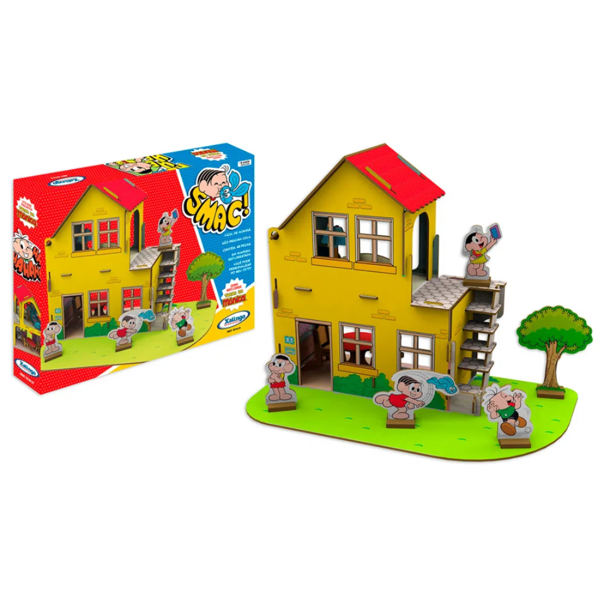 Quebra-Cabeça 3D Casinha Monte e Brinque Turma da Mônica 48 Peças Madeira Xalingo - 1044.3