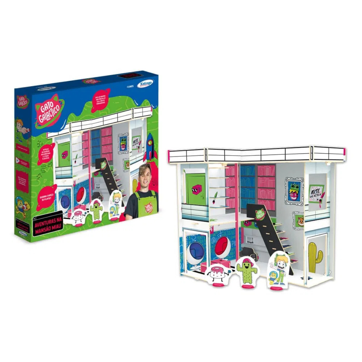 Quebra Cabeça 3D Mansão Miau Playset Gato Galáctico 48 Peças Madeira Xalingo - 53821