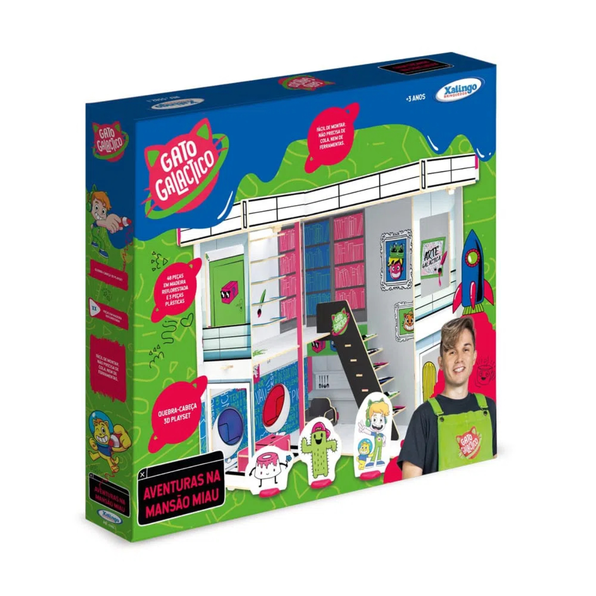 Quebra Cabeça 3D Mansão Miau Playset Gato Galáctico 48 Peças Madeira Xalingo - 53821
