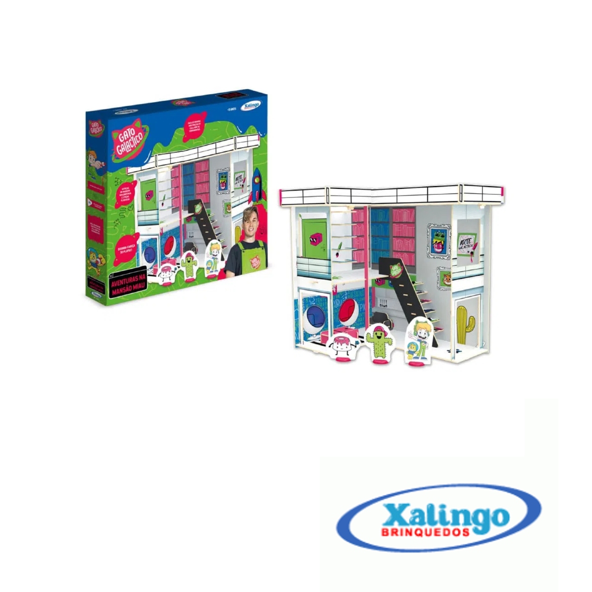 Quebra Cabeça 3D Mansão Miau Playset Gato Galáctico 48 Peças Madeira Xalingo - 53821