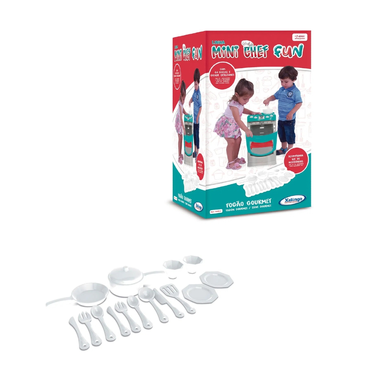 Brinquedo Fogão Criança Gourmet Mini Chef Fun Acessórios Panelas Pratos Talheres Xalingo 0446.5
