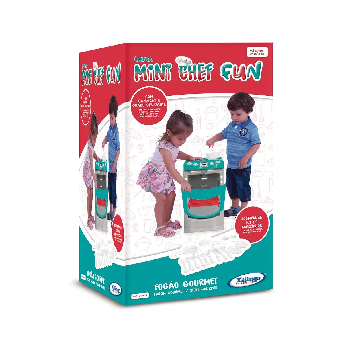 Brinquedo Fogão Criança Gourmet Mini Chef Fun Acessórios Panelas Pratos Talheres Xalingo 0446.5