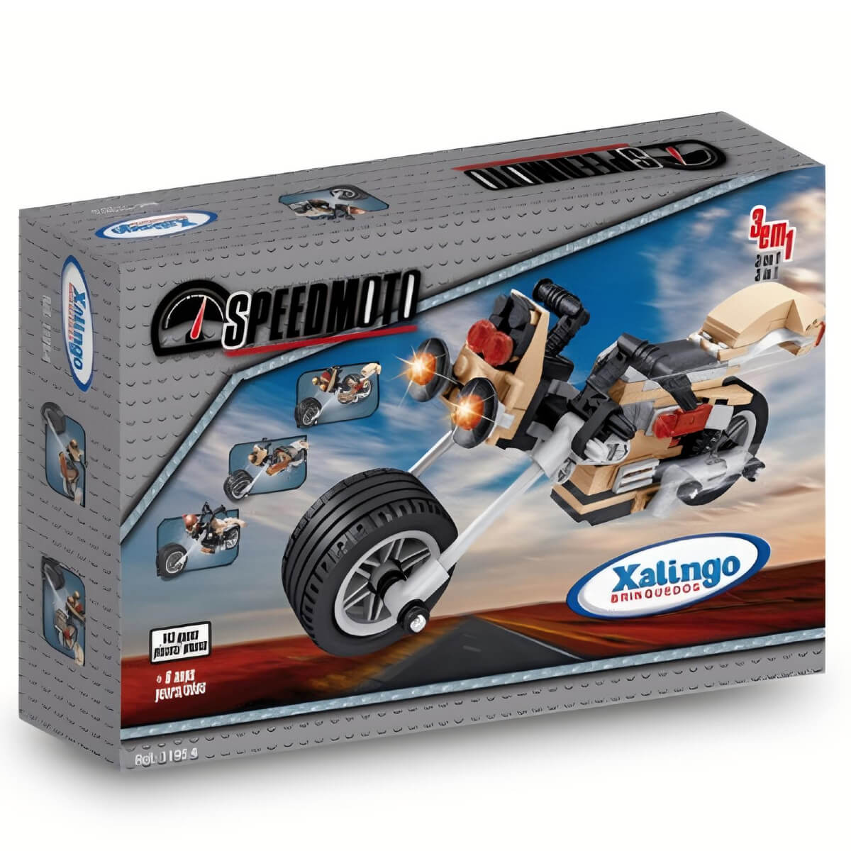 Brinquedo de Encaixar Montar Speed Moto 3x1 142 Peças +6 anos Certificado Inmetro Xalingo 1195.4