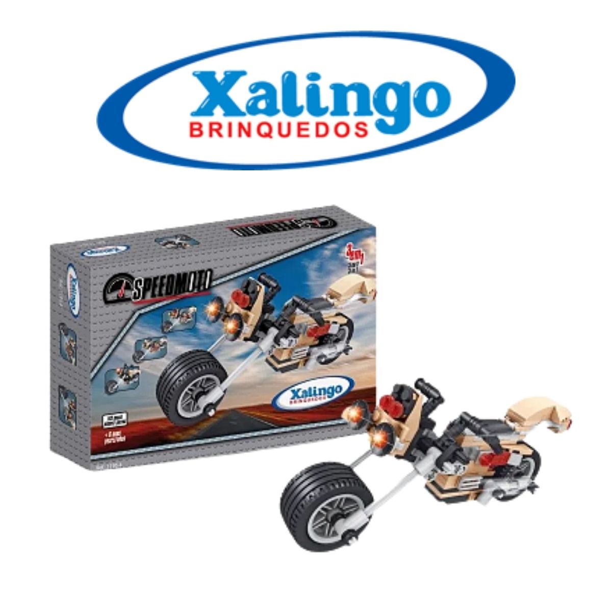 Brinquedo de Encaixar Montar Speed Moto 3x1 142 Peças +6 anos Certificado Inmetro Xalingo 1195.4