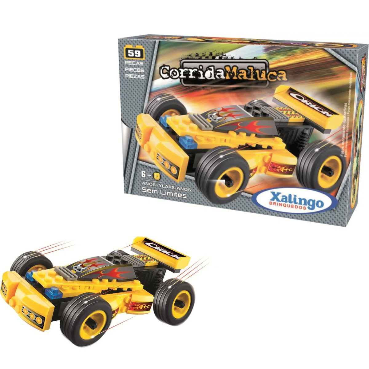 Carrinho Brinquedo de Montar Corrida Maluca Sem Limites 59 Peças Xalingo - 0623.2