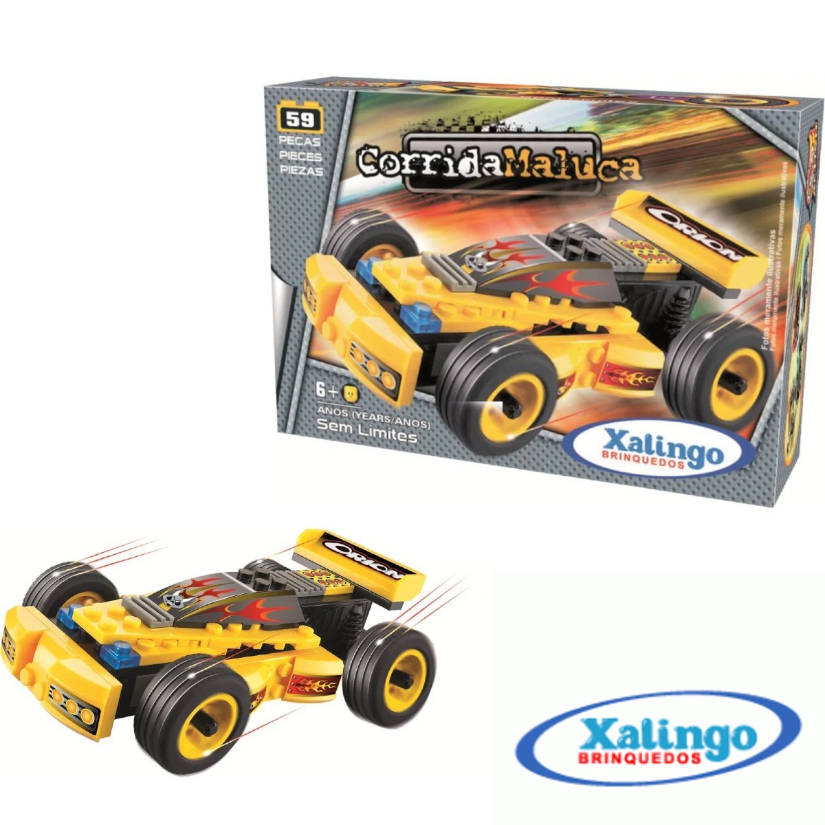Carrinho Brinquedo de Montar Corrida Maluca Sem Limites 59 Peças Xalingo - 0623.2