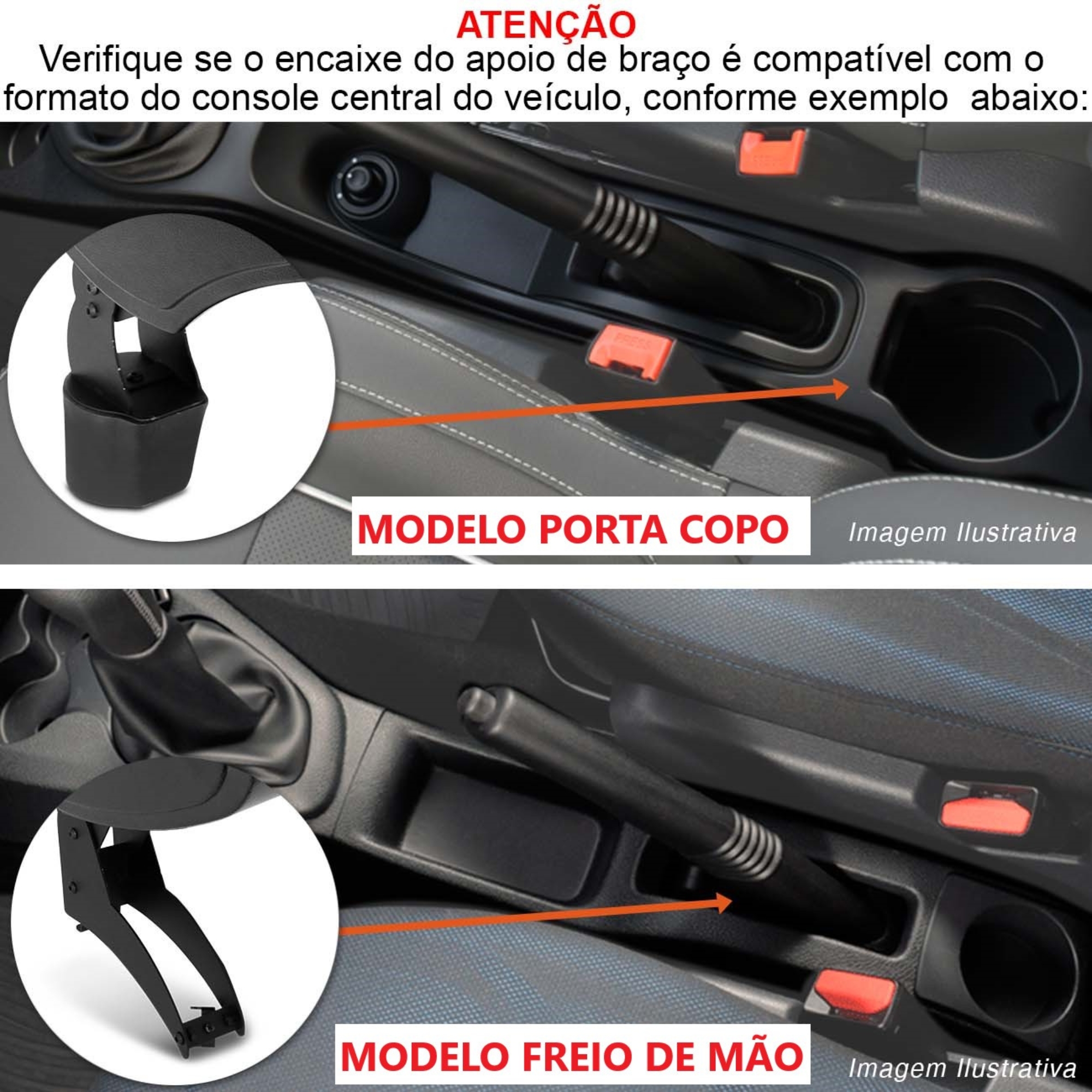 Apoio de braço em couro c/ Porta copos Duster Oroch 2011 em diante freio de mão NAT - 600709PC