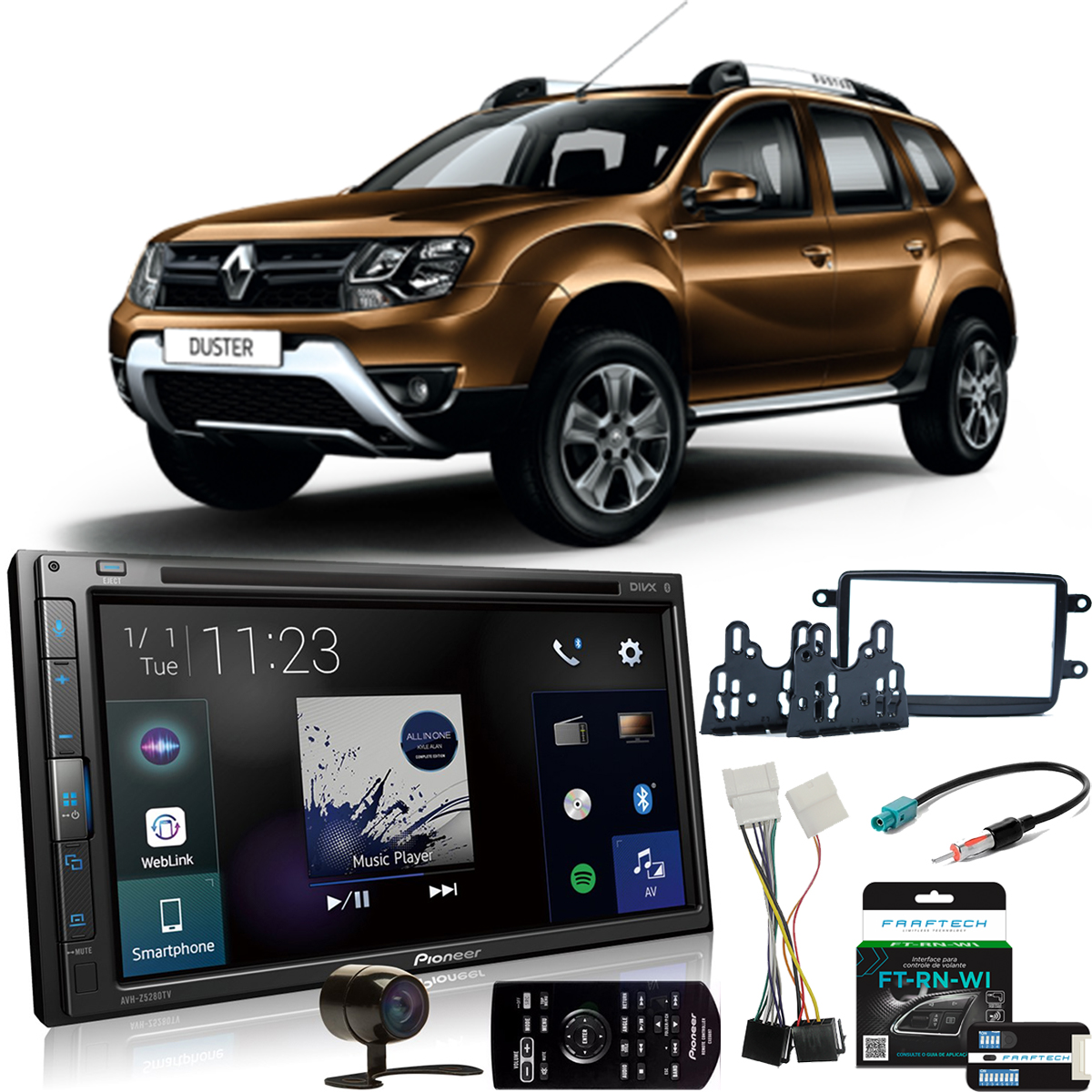 COMP Kit DVD Player Renault Duster 2011 a 2021 AVH-Z5280TV Pioneer + Moldura + Câmera + Chicotes + Interface