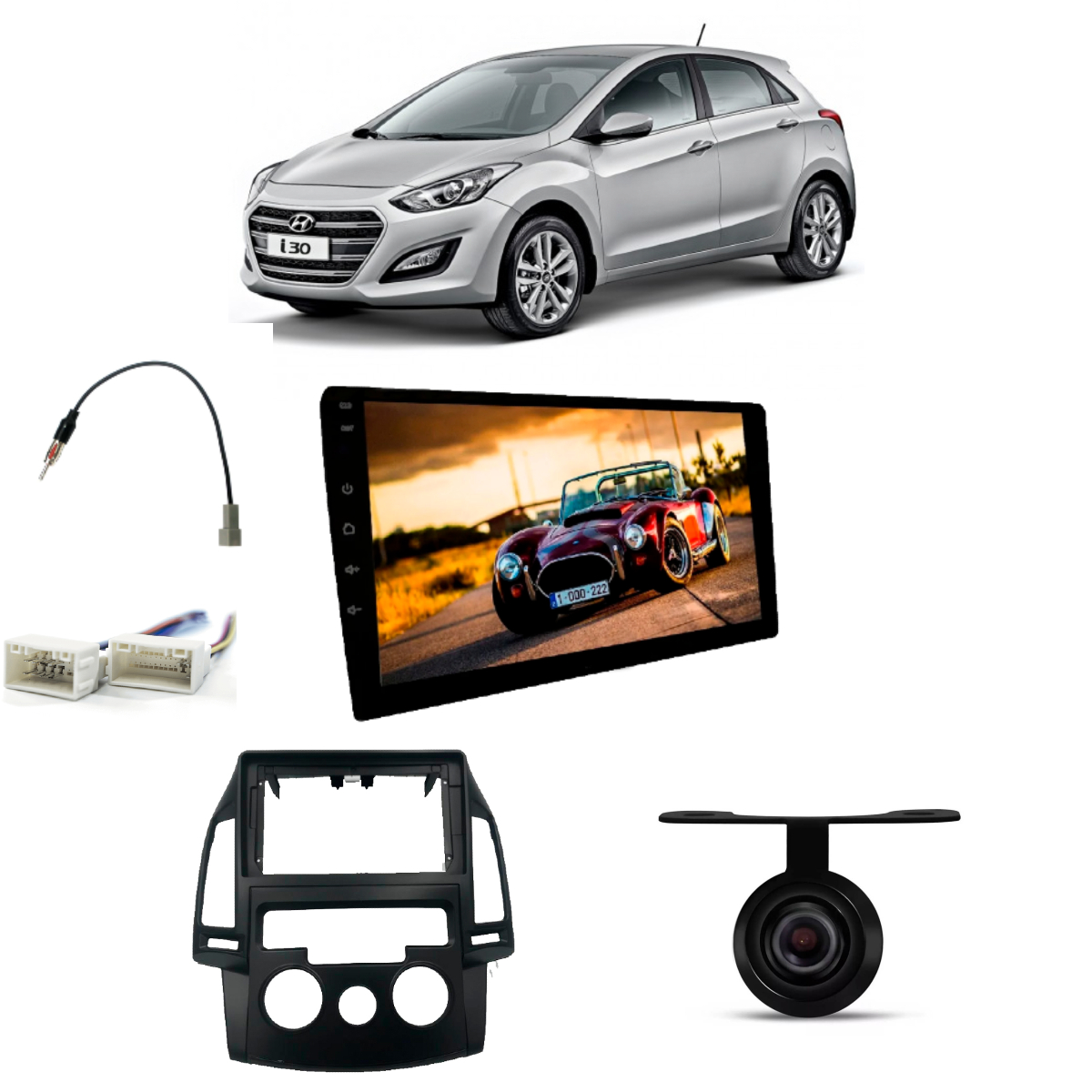 COMP Kit Central Multimídia 9 pol HT-9000 Hyundai i30 com Ar Analógico 2009 até 2013 Moldura + Chicotes + Camera